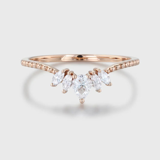 Pear Shaped Lab Grown Diamond Curved Wedding Band Rose Gold Stacking Bridal Promise Ring
